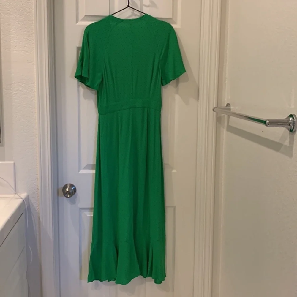 Whistles Kelly Green Micro Spot Polka Dot Modest Midi Dress Size 2 - Picture 4 of 12